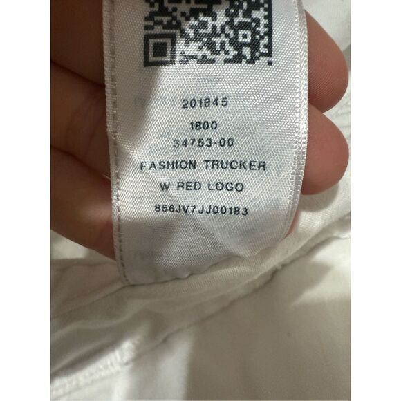 True Religion Fashion trucker with Red Logo on Sleeves Sz XS White Jean Jacket - Picture 10 of 11